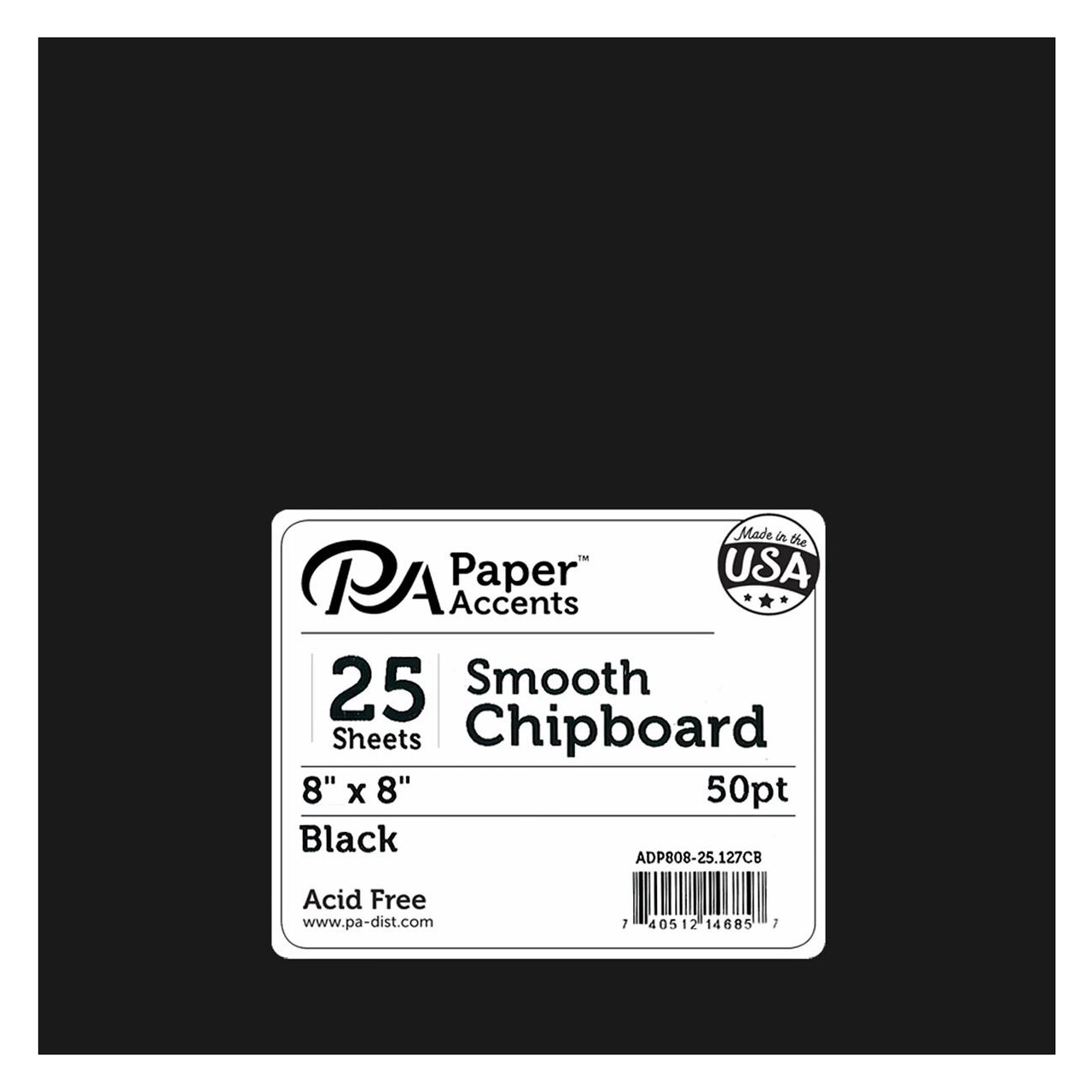 Accent Design Paper Accents Chipboard 8"x8" 1X Heavy 50pt Black, 25pc – Durable Book Board for DIY Projects, Book Binding Board, Black Chipboard Sheets for Crafts